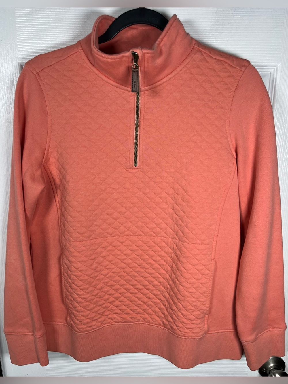 L.L. Bean Quilted Quarter Zip Pullover Women's Small S Coral Casual Outdoor Camp
